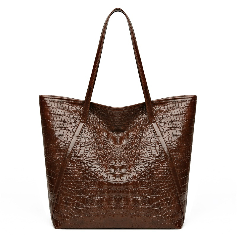 Leather Work Bag Women - Tas Tote Gambar Buaya Serbaguna Sederhana