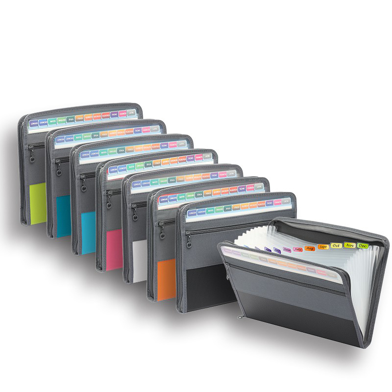 Leather Work Folder - Pengatur File akordion dengan ritsleting aman,