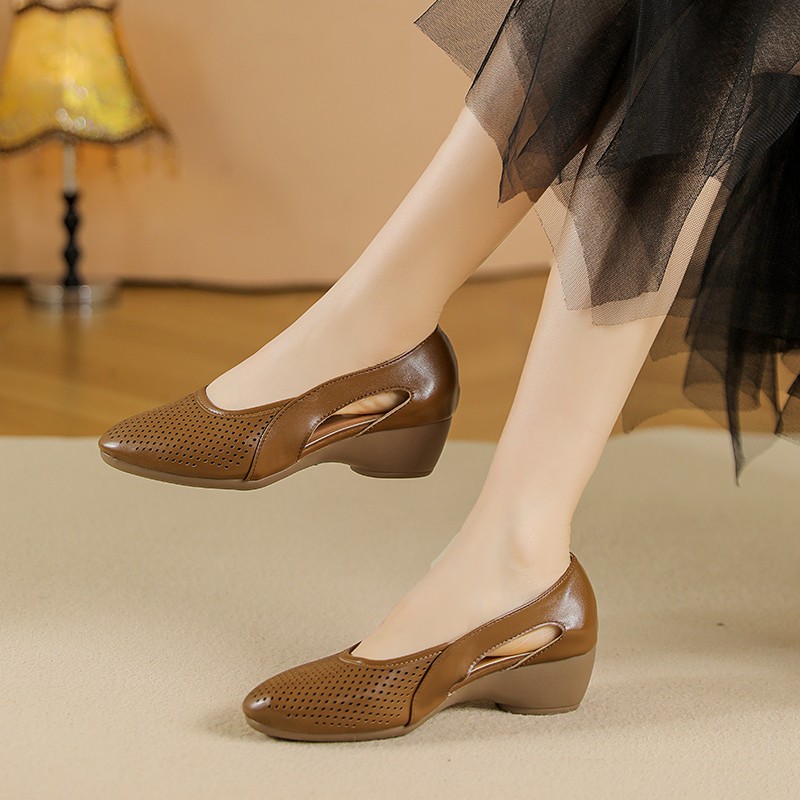 Sepatu Wedges Wanita Pompa Hol - Leather Work Outfit ulasan dan harga